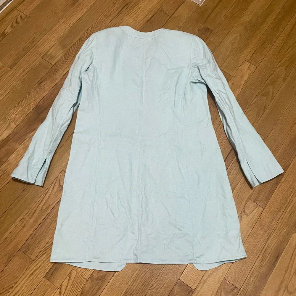 VTG Linda Allard Ellen Tracy Women's 6 Light Blue Linen Open Front Duster Jacket